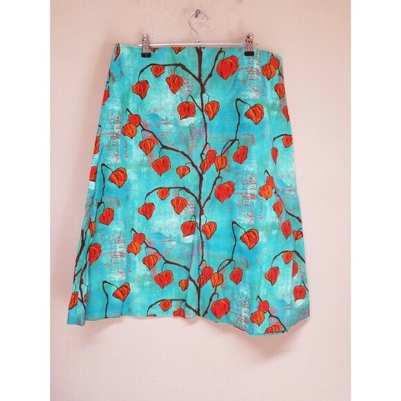 Womens Amy Butler Custom Made A-Line Skirt Medium Lantern Flower Print Blue - Picture 1 of 5